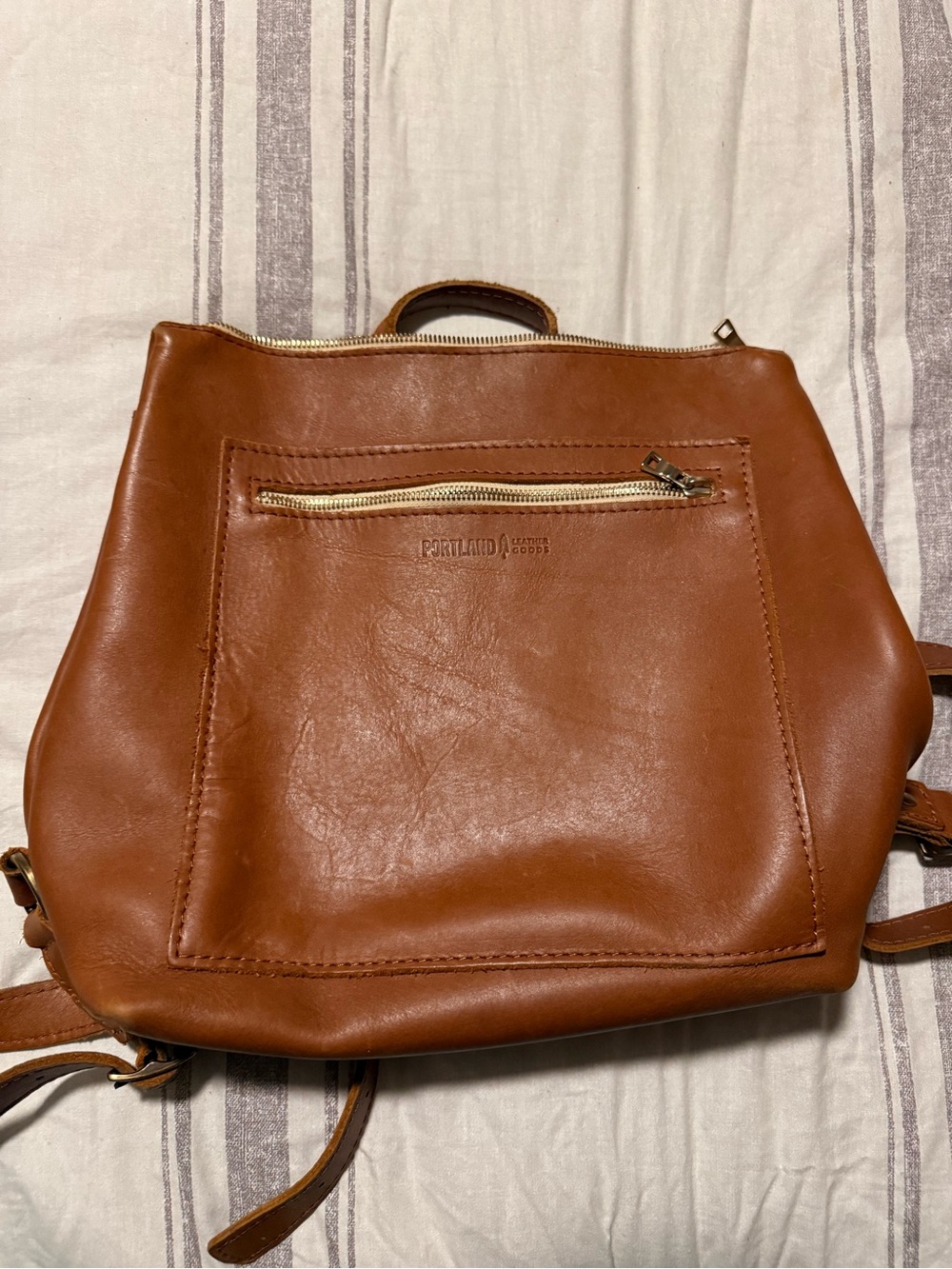 Portland Leather Tan Leather Medium Backpack with Gold Zipper